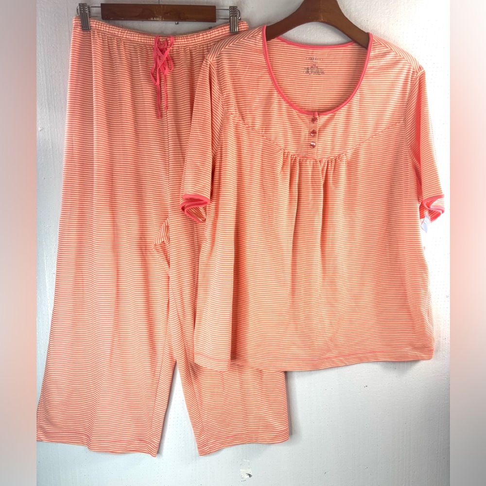 Cabernet 1X Striped Pajama Set in Orange n Yellow Stripes - 2-Piece Loungewear